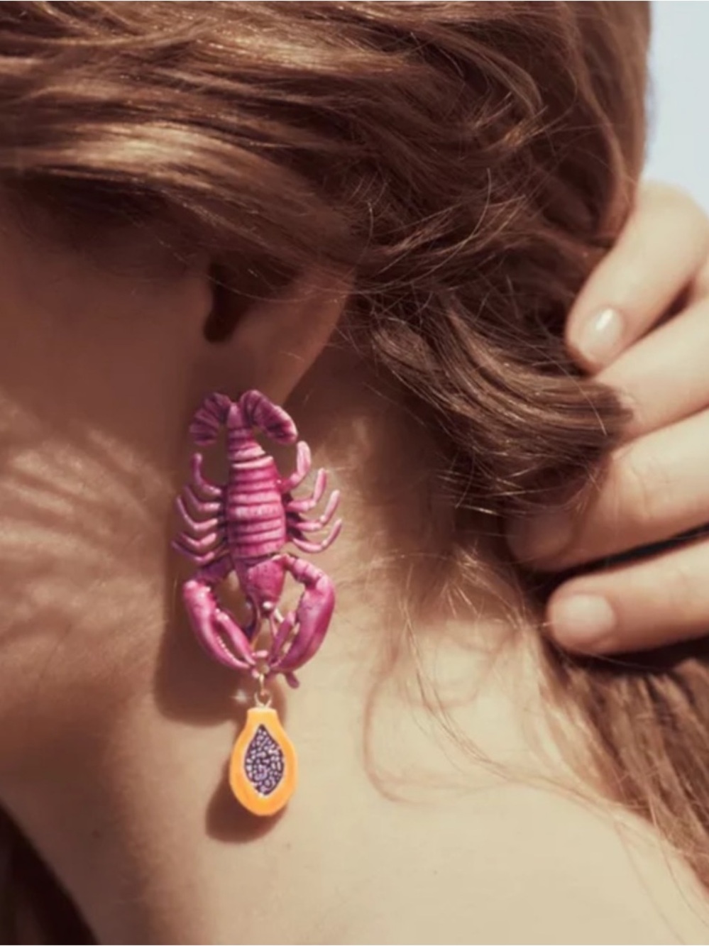 ZARA Pink Lobster Drop Earrings with Papaya Teardrops